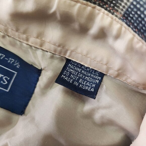 Vintage Sears Flannel Shirt Men Extra Large XL 17 Blue Plaid Long Sleeve Grunge - Picture 6 of 8